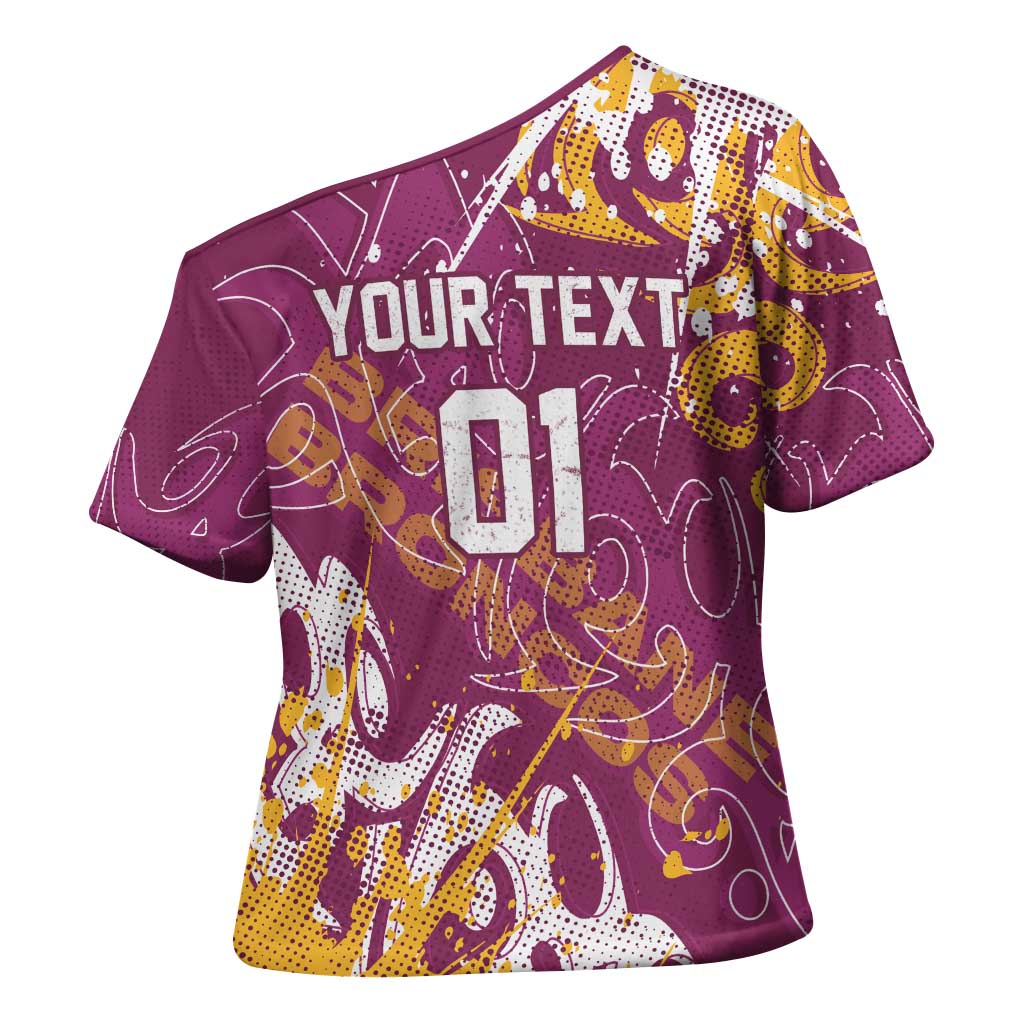 Personalized Brisbane Broncos Rugby Cross Shoulder Shirt Urban Street Graffiti Style - Distressed Splatter Elements