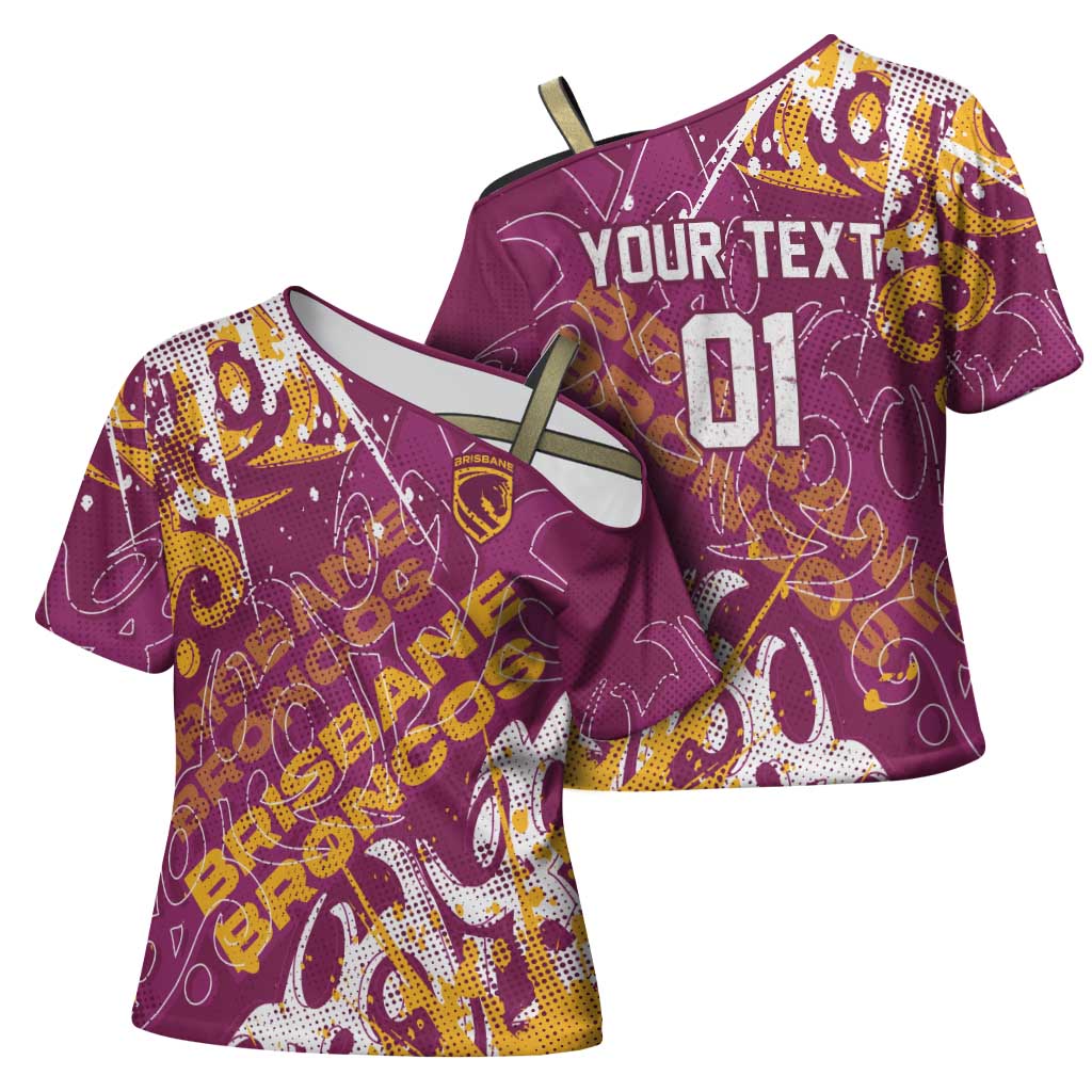Personalized Brisbane Broncos Rugby Cross Shoulder Shirt Urban Street Graffiti Style - Distressed Splatter Elements