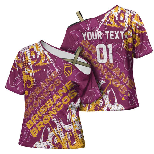 Personalized Brisbane Broncos Rugby Cross Shoulder Shirt Urban Street Graffiti Style - Distressed Splatter Elements