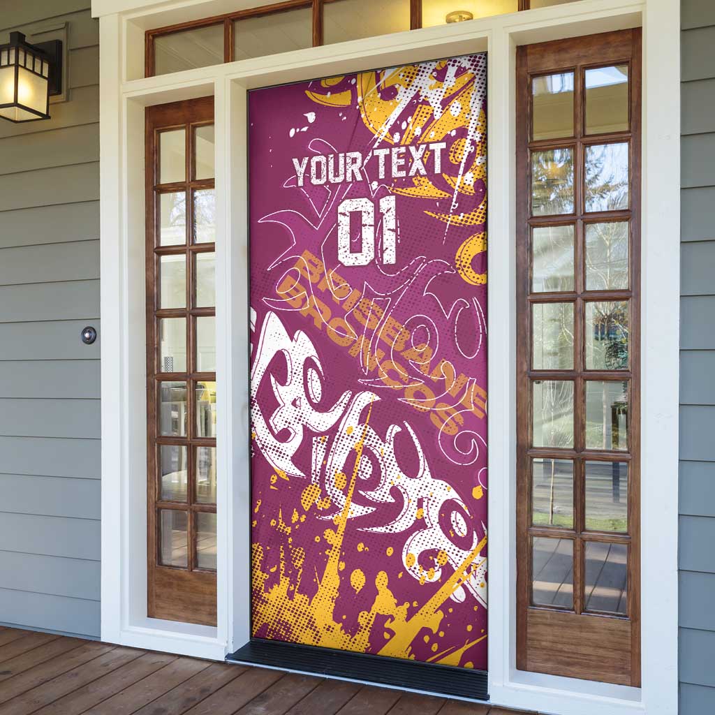 Personalized Brisbane Broncos Rugby Door Cover Urban Street Graffiti Style - Distressed Splatter Elements