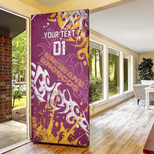 Personalized Brisbane Broncos Rugby Door Cover Urban Street Graffiti Style - Distressed Splatter Elements