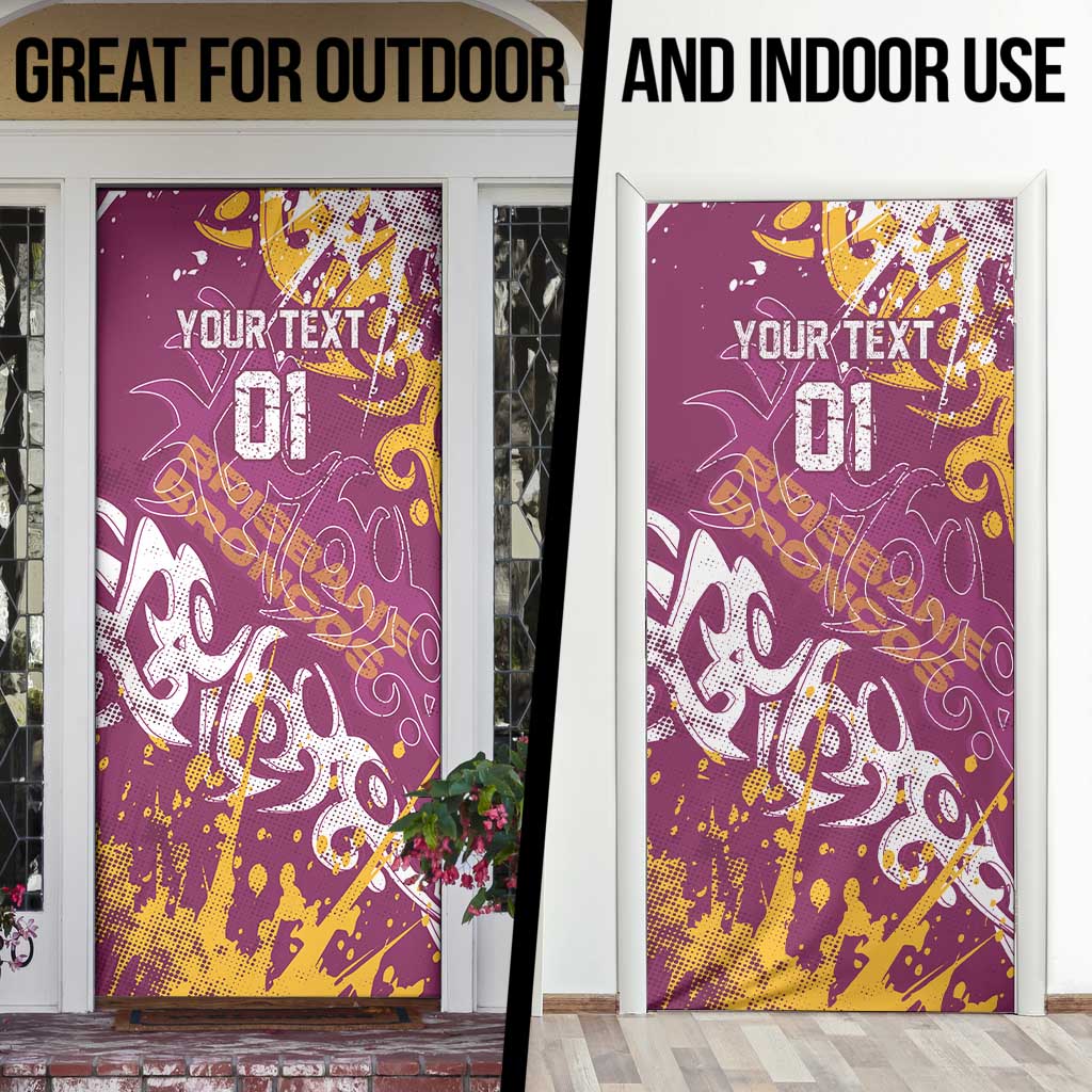 Personalized Brisbane Broncos Rugby Door Cover Urban Street Graffiti Style - Distressed Splatter Elements