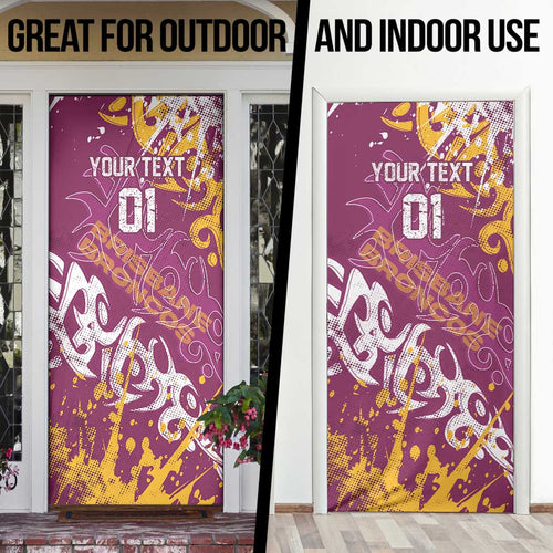 Personalized Brisbane Broncos Rugby Door Cover Urban Street Graffiti Style - Distressed Splatter Elements