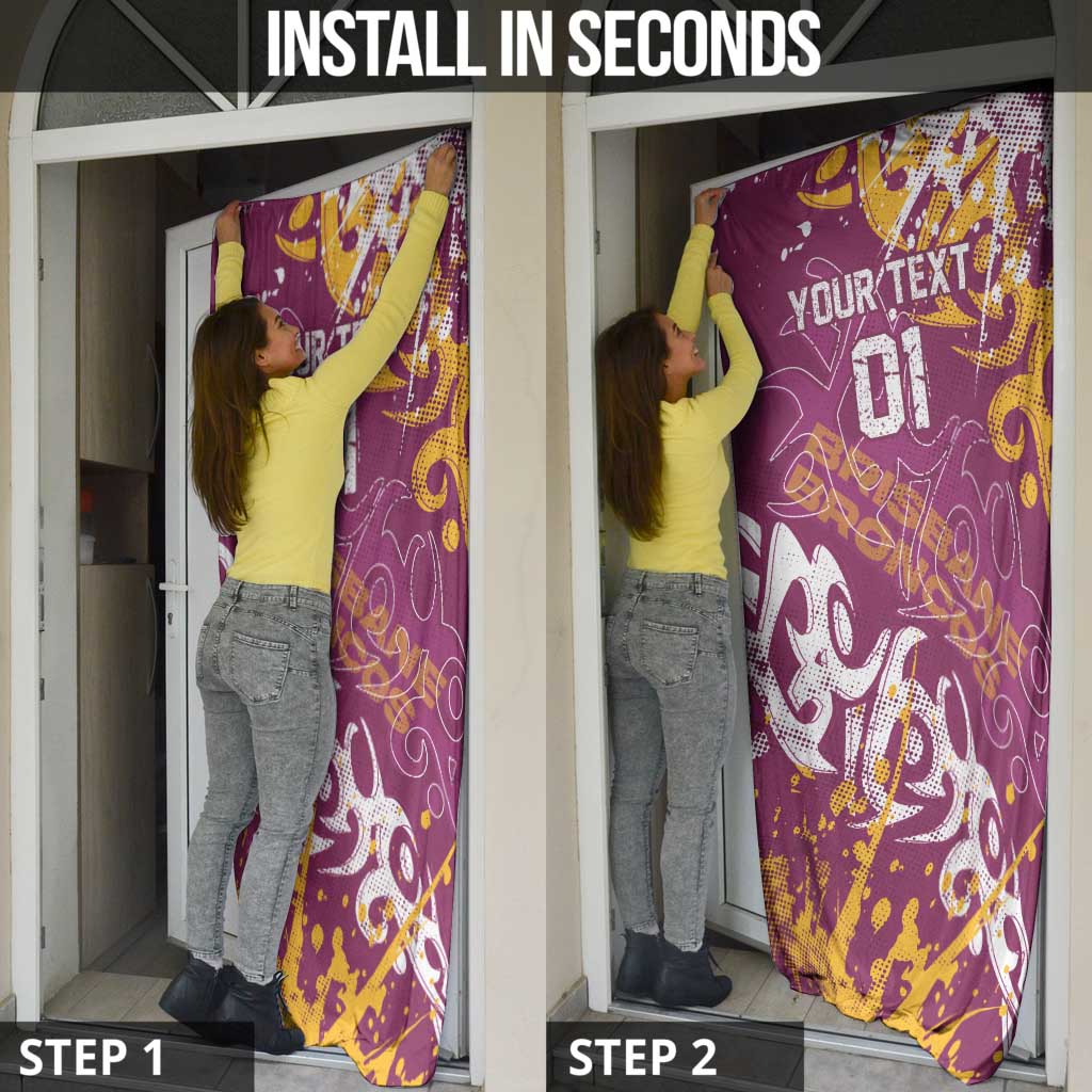 Personalized Brisbane Broncos Rugby Door Cover Urban Street Graffiti Style - Distressed Splatter Elements