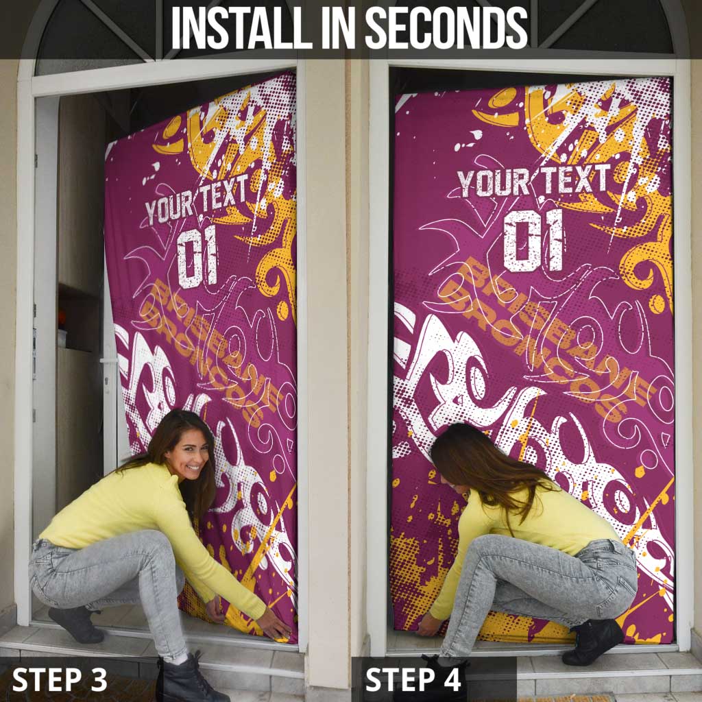 Personalized Brisbane Broncos Rugby Door Cover Urban Street Graffiti Style - Distressed Splatter Elements