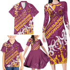 Personalized Brisbane Broncos Rugby Family Matching Long Sleeve Bodycon Dress and Hawaiian Shirt Urban Street Graffiti Style - Distressed Splatter Elements