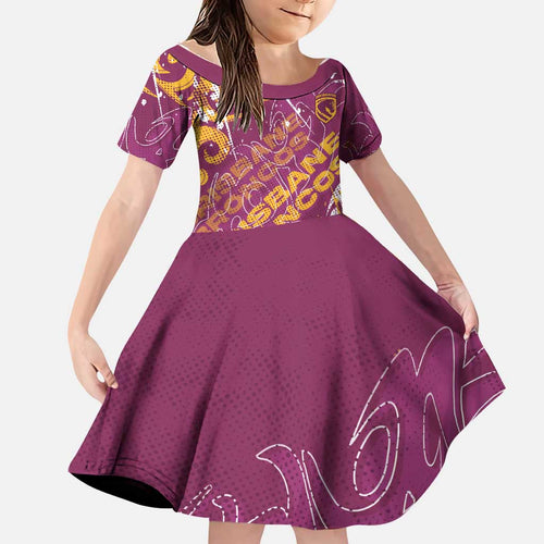 Personalized Brisbane Broncos Rugby Family Matching Long Sleeve Bodycon Dress and Hawaiian Shirt Urban Street Graffiti Style - Distressed Splatter Elements