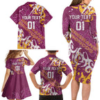 Personalized Brisbane Broncos Rugby Family Matching Long Sleeve Bodycon Dress and Hawaiian Shirt Urban Street Graffiti Style - Distressed Splatter Elements
