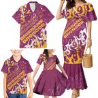 Personalized Brisbane Broncos Rugby Family Matching Mermaid Dress and Hawaiian Shirt Urban Street Graffiti Style - Distressed Splatter Elements
