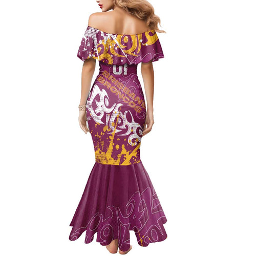 Personalized Brisbane Broncos Rugby Family Matching Mermaid Dress and Hawaiian Shirt Urban Street Graffiti Style - Distressed Splatter Elements