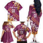 Personalized Brisbane Broncos Rugby Family Matching Off The Shoulder Long Sleeve Dress and Hawaiian Shirt Urban Street Graffiti Style - Distressed Splatter Elements