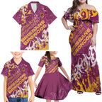Personalized Brisbane Broncos Rugby Family Matching Off Shoulder Maxi Dress and Hawaiian Shirt Urban Street Graffiti Style - Distressed Splatter Elements