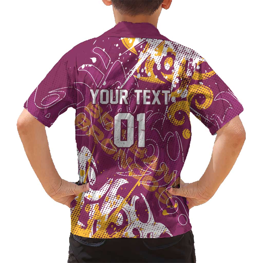 Personalized Brisbane Broncos Rugby Family Matching Off Shoulder Short Dress and Hawaiian Shirt Urban Street Graffiti Style - Distressed Splatter Elements