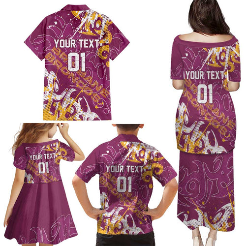Personalized Brisbane Broncos Rugby Family Matching Puletasi and Hawaiian Shirt Urban Street Graffiti Style - Distressed Splatter Elements