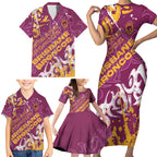 Personalized Brisbane Broncos Rugby Family Matching Short Sleeve Bodycon Dress and Hawaiian Shirt Urban Street Graffiti Style - Distressed Splatter Elements