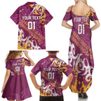 Personalized Brisbane Broncos Rugby Family Matching Summer Maxi Dress and Hawaiian Shirt Urban Street Graffiti Style - Distressed Splatter Elements