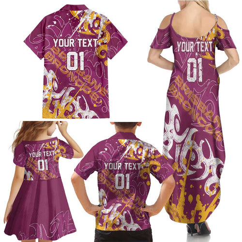 Personalized Brisbane Broncos Rugby Family Matching Summer Maxi Dress and Hawaiian Shirt Urban Street Graffiti Style - Distressed Splatter Elements