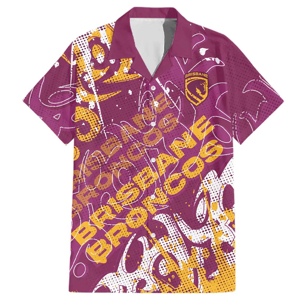 Personalized Brisbane Broncos Rugby Family Matching Summer Maxi Dress and Hawaiian Shirt Urban Street Graffiti Style - Distressed Splatter Elements