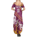 Personalized Brisbane Broncos Rugby Family Matching Summer Maxi Dress and Hawaiian Shirt Urban Street Graffiti Style - Distressed Splatter Elements