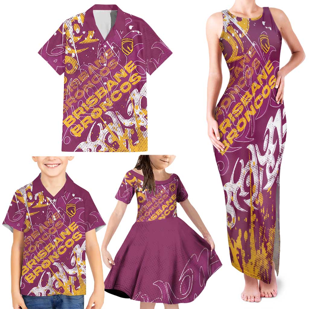 Personalized Brisbane Broncos Rugby Family Matching Tank Maxi Dress and Hawaiian Shirt Urban Street Graffiti Style - Distressed Splatter Elements