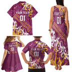 Personalized Brisbane Broncos Rugby Family Matching Tank Maxi Dress and Hawaiian Shirt Urban Street Graffiti Style - Distressed Splatter Elements