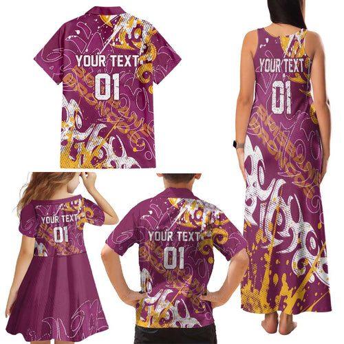 Personalized Brisbane Broncos Rugby Family Matching Tank Maxi Dress and Hawaiian Shirt Urban Street Graffiti Style - Distressed Splatter Elements