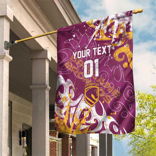 Personalized Brisbane Broncos Rugby Garden Flag Urban Street Graffiti Style - Distressed Splatter Elements