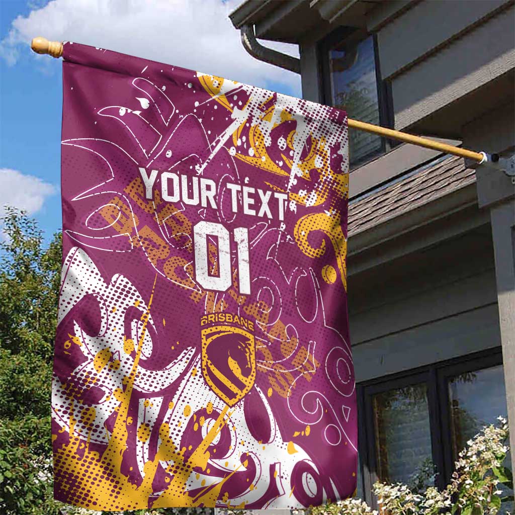 Personalized Brisbane Broncos Rugby Garden Flag Urban Street Graffiti Style - Distressed Splatter Elements