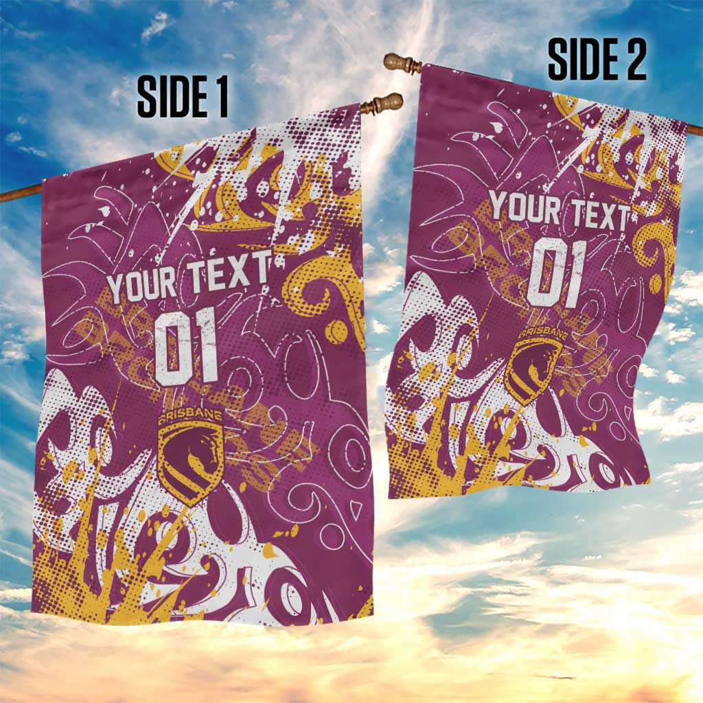 Personalized Brisbane Broncos Rugby Garden Flag Urban Street Graffiti Style - Distressed Splatter Elements