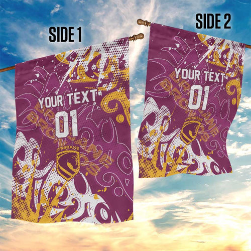 Personalized Brisbane Broncos Rugby Garden Flag Urban Street Graffiti Style - Distressed Splatter Elements