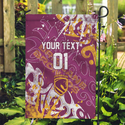 Personalized Brisbane Broncos Rugby Garden Flag Urban Street Graffiti Style - Distressed Splatter Elements