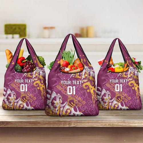 Personalized Brisbane Broncos Rugby Grocery Bag Urban Street Graffiti Style - Distressed Splatter Elements