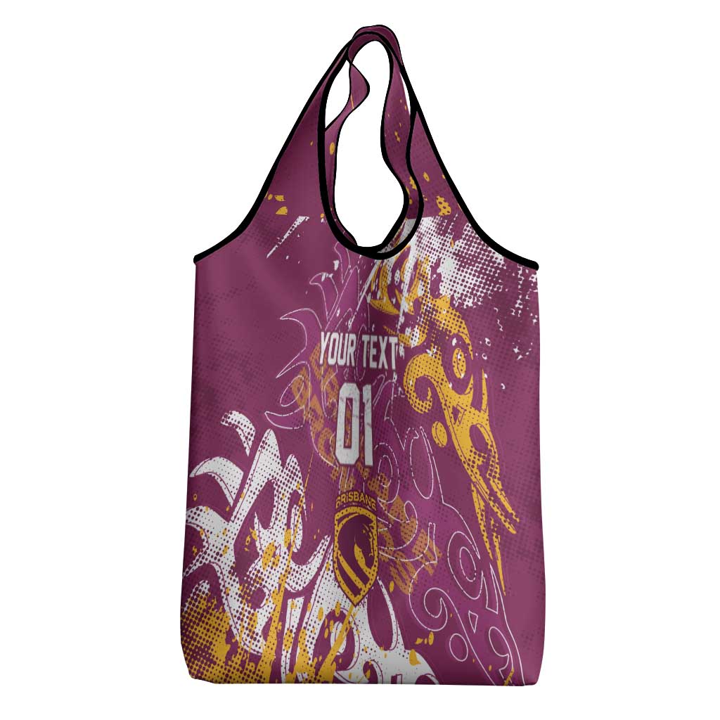 Personalized Brisbane Broncos Rugby Grocery Bag Urban Street Graffiti Style - Distressed Splatter Elements
