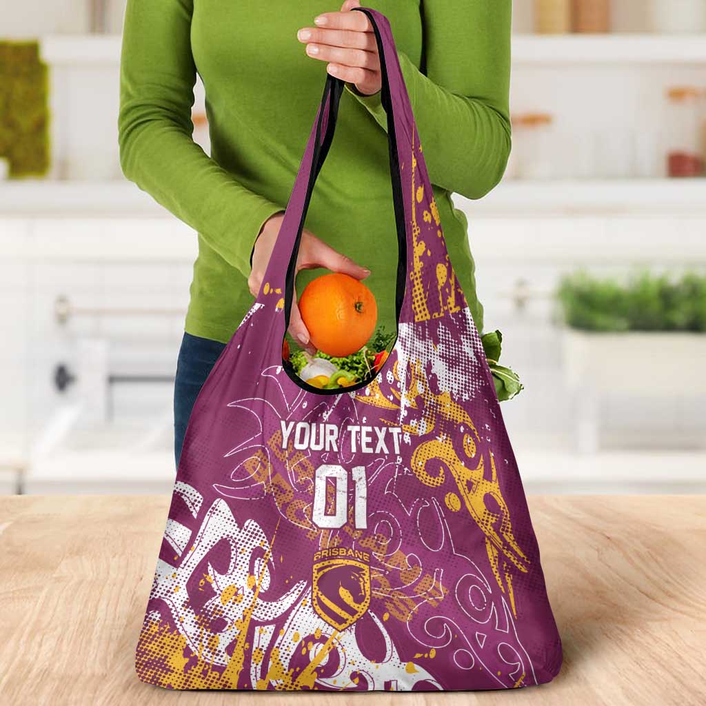 Personalized Brisbane Broncos Rugby Grocery Bag Urban Street Graffiti Style - Distressed Splatter Elements