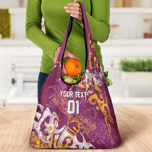 Personalized Brisbane Broncos Rugby Grocery Bag Urban Street Graffiti Style - Distressed Splatter Elements