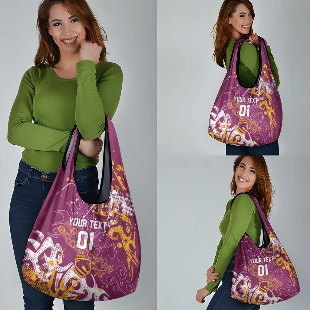 Personalized Brisbane Broncos Rugby Grocery Bag Urban Street Graffiti Style - Distressed Splatter Elements