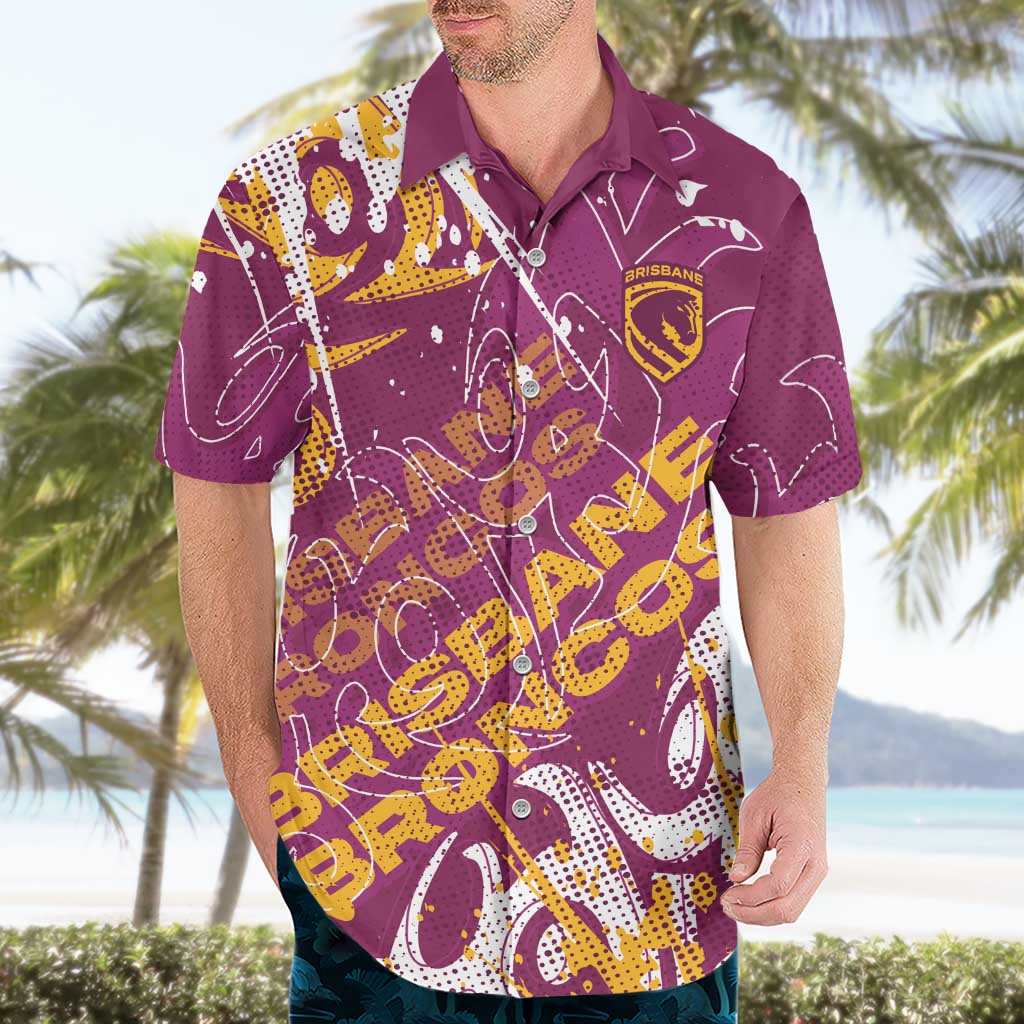 Personalized Brisbane Broncos Rugby Hawaiian Shirt Urban Street Graffiti Style - Distressed Splatter Elements
