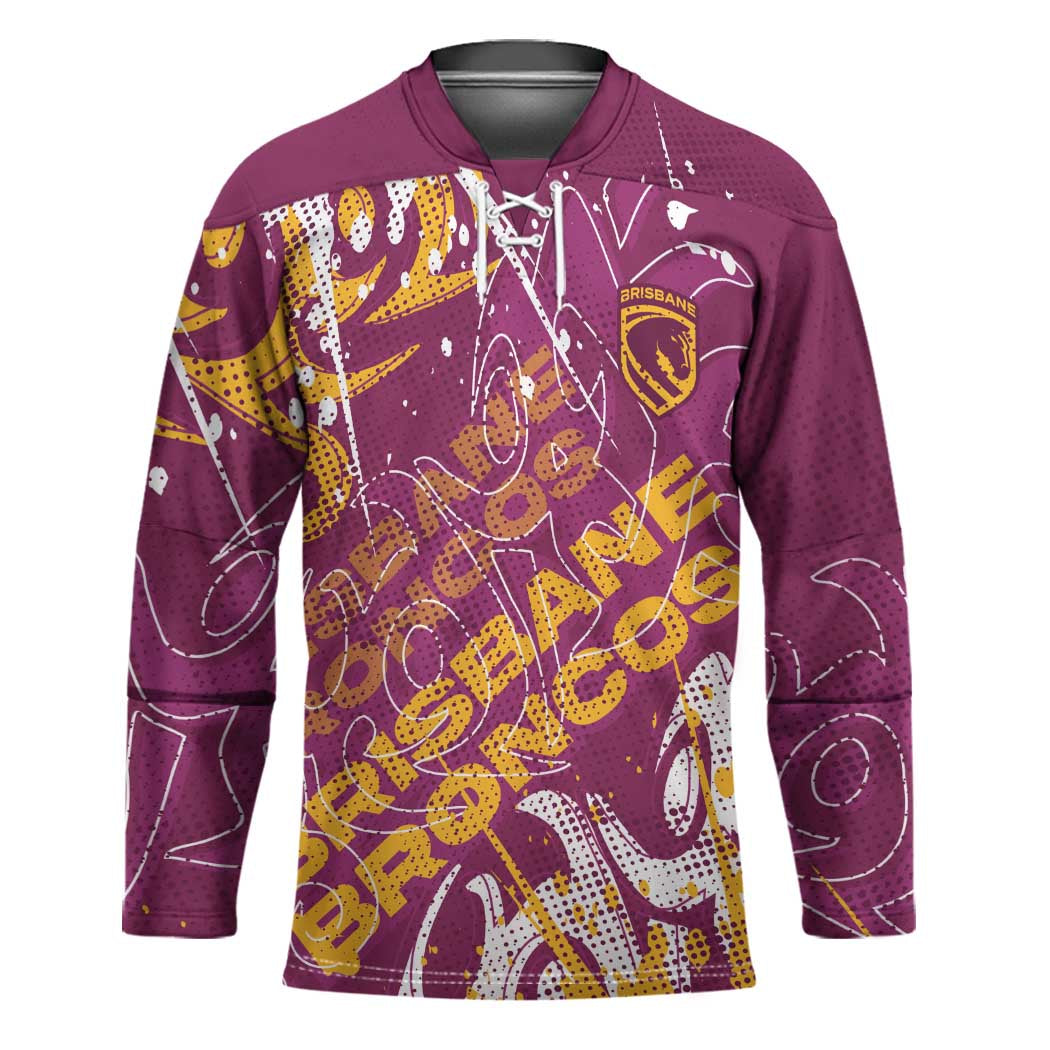 Personalized Brisbane Broncos Rugby Hockey Jersey Urban Street Graffiti Style - Distressed Splatter Elements