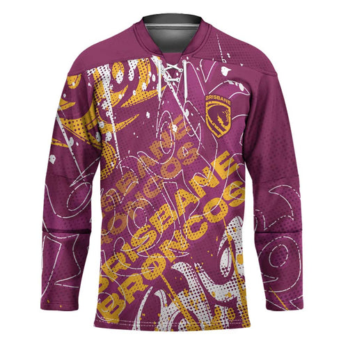 Personalized Brisbane Broncos Rugby Hockey Jersey Urban Street Graffiti Style - Distressed Splatter Elements
