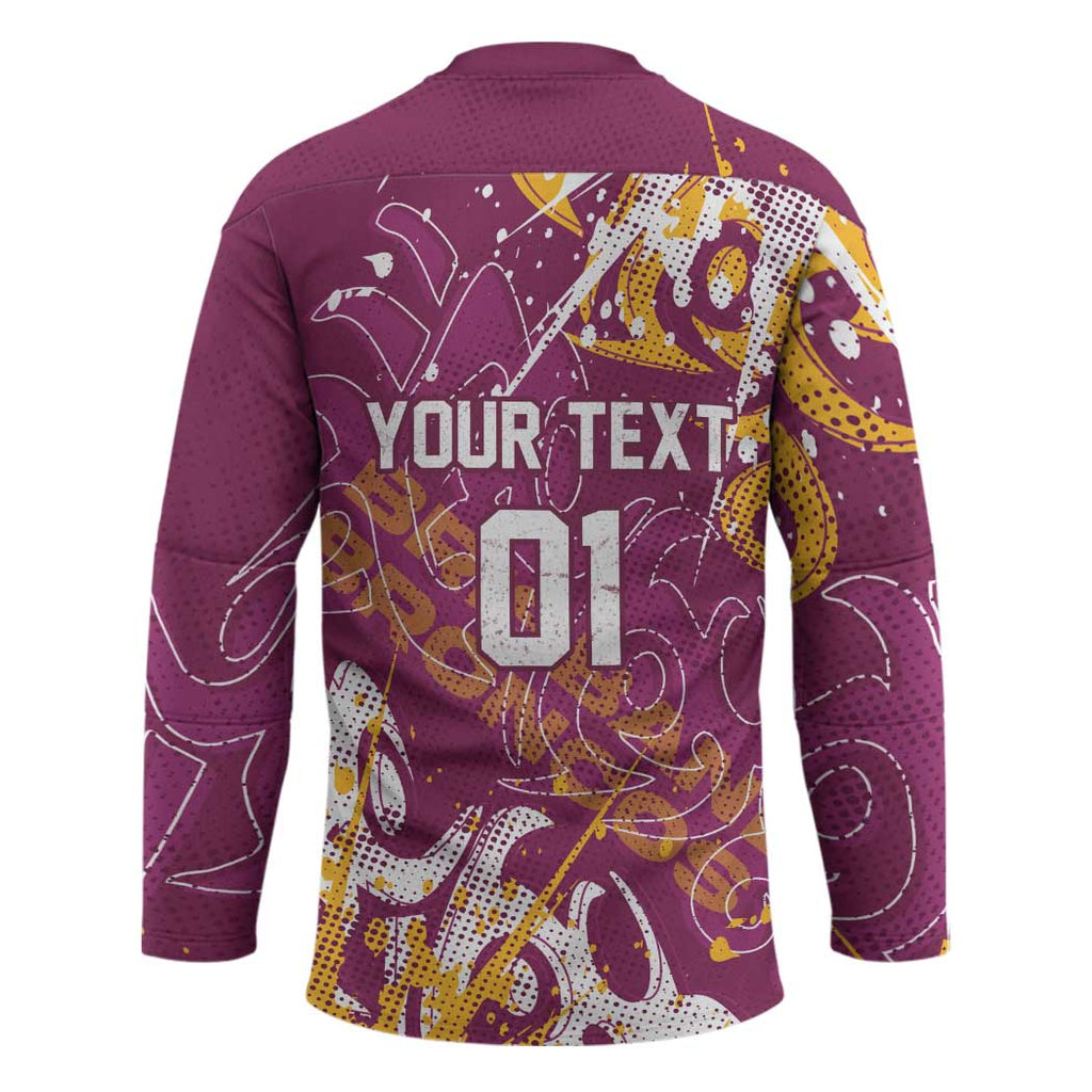 Personalized Brisbane Broncos Rugby Hockey Jersey Urban Street Graffiti Style - Distressed Splatter Elements