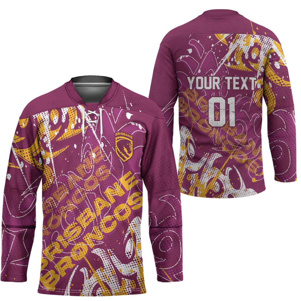 Personalized Brisbane Broncos Rugby Hockey Jersey Urban Street Graffiti Style - Distressed Splatter Elements