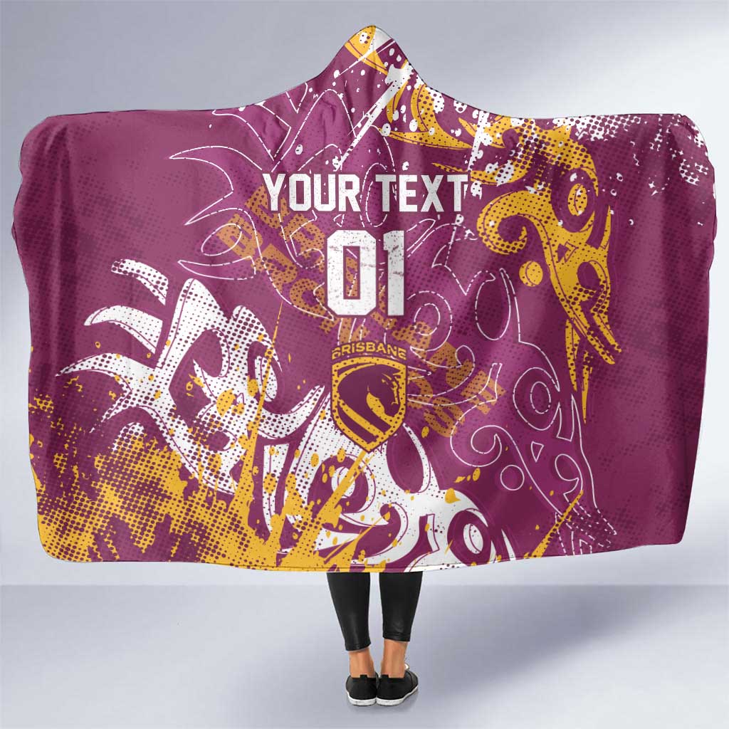Personalized Brisbane Broncos Rugby Hooded Blanket Urban Street Graffiti Style - Distressed Splatter Elements