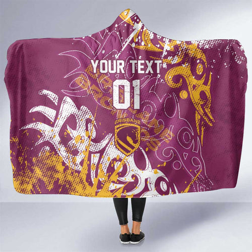 Personalized Brisbane Broncos Rugby Hooded Blanket Urban Street Graffiti Style - Distressed Splatter Elements