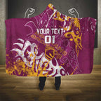 Personalized Brisbane Broncos Rugby Hooded Blanket Urban Street Graffiti Style - Distressed Splatter Elements