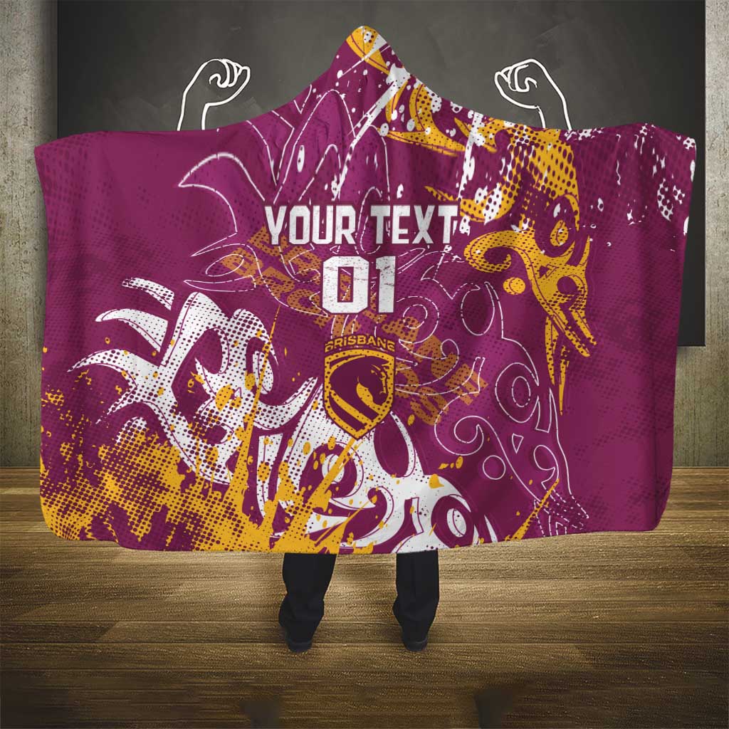 Personalized Brisbane Broncos Rugby Hooded Blanket Urban Street Graffiti Style - Distressed Splatter Elements