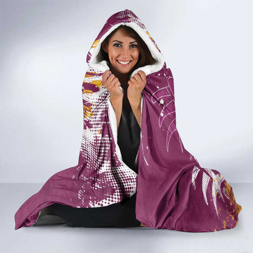 Personalized Brisbane Broncos Rugby Hooded Blanket Urban Street Graffiti Style - Distressed Splatter Elements
