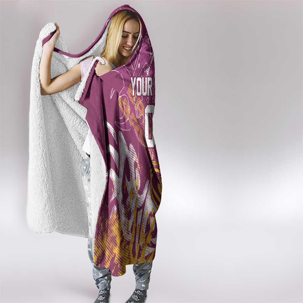 Personalized Brisbane Broncos Rugby Hooded Blanket Urban Street Graffiti Style - Distressed Splatter Elements