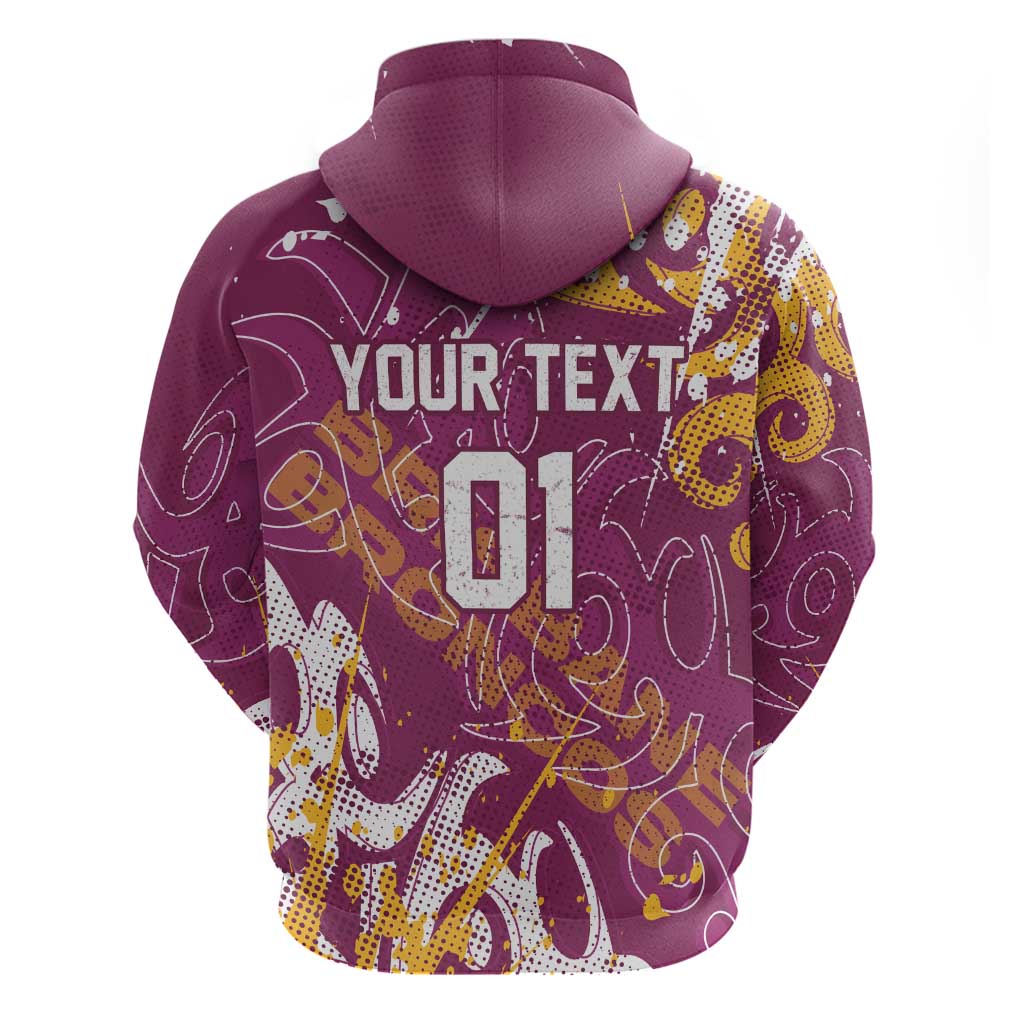 Personalized Brisbane Broncos Rugby Hoodie Urban Street Graffiti Style - Distressed Splatter Elements