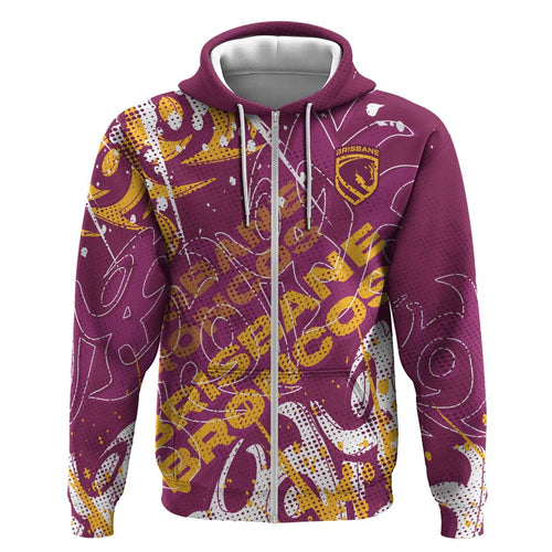 Personalized Brisbane Broncos Rugby Hoodie Urban Street Graffiti Style - Distressed Splatter Elements