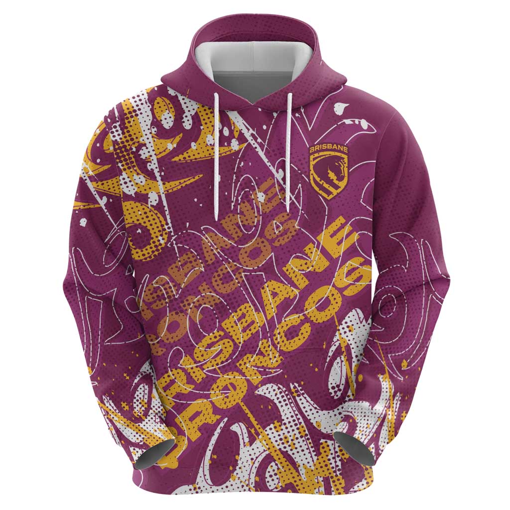 Personalized Brisbane Broncos Rugby Hoodie Urban Street Graffiti Style - Distressed Splatter Elements